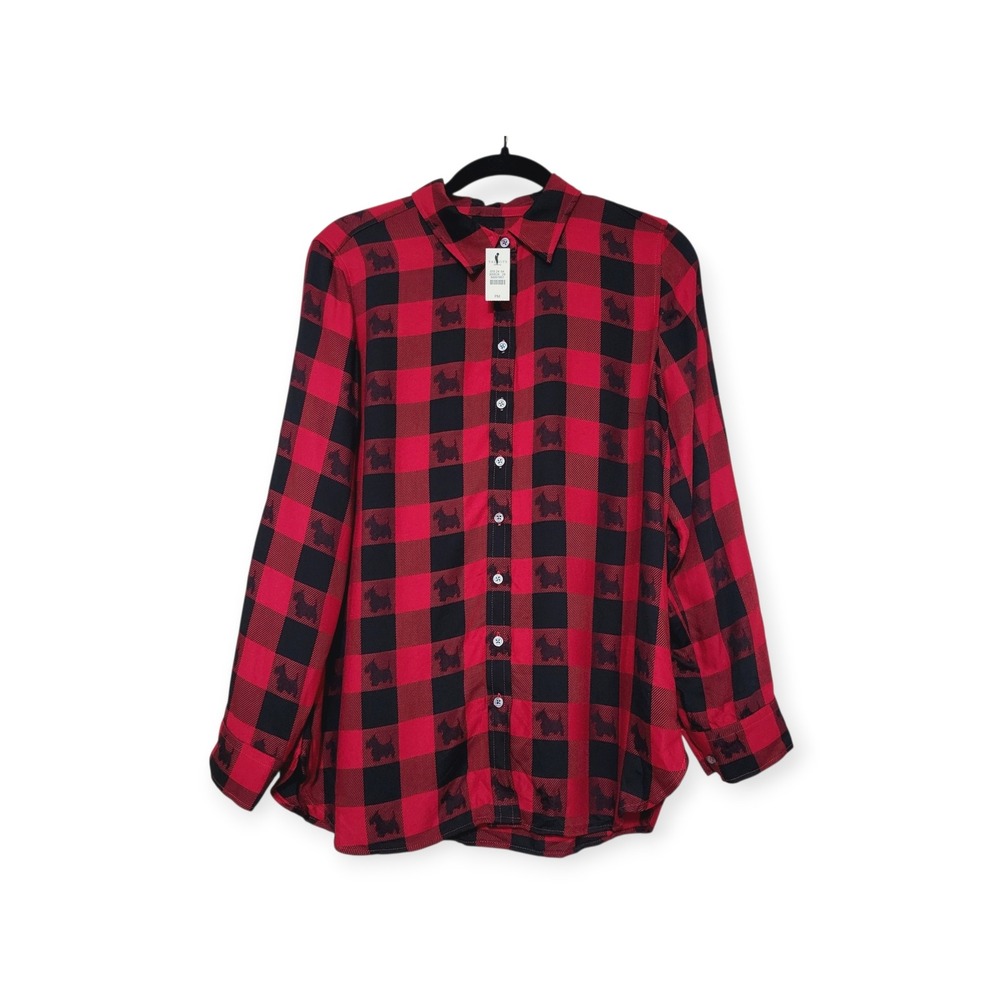 Talbots Womens PM Scotty Dog Buffalo Plaid Holiday Christmas Festive Button‎ Up - Picture 11 of 14